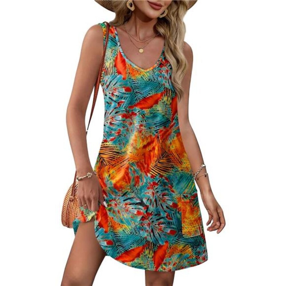 Womens Summer Dresses Loose V Neck Sleeveless